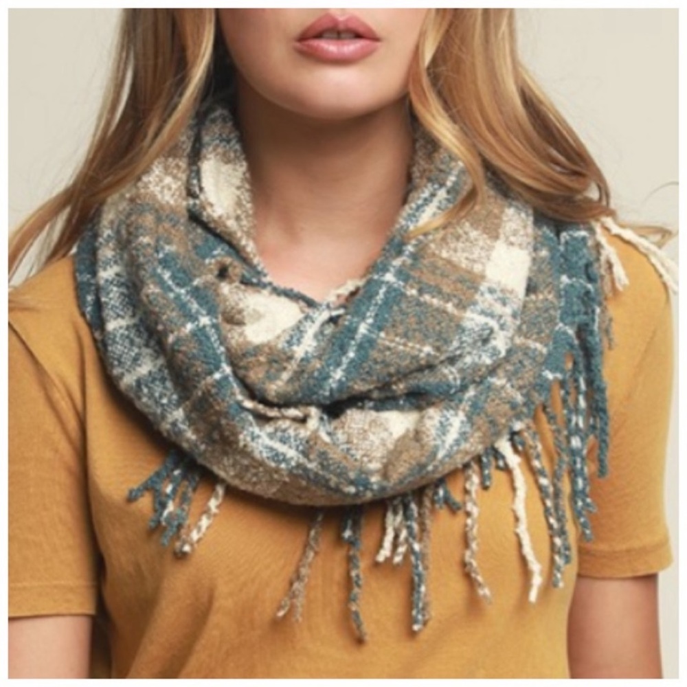 Teal infinity fringe scarf